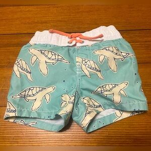 Baby GAP Sea Turtle Print Swim Trunks - Aqua and Coral Size 0-6 Months